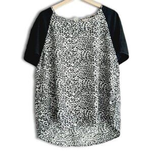 BANANA REPUBLIC High-Low Hem Lightweight Short Sleeve Leopard Blouse Top Sz XL
